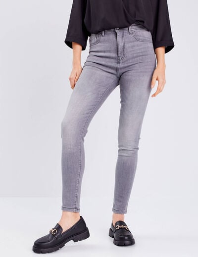 Jeans skinny taille haute denim gris clair femme