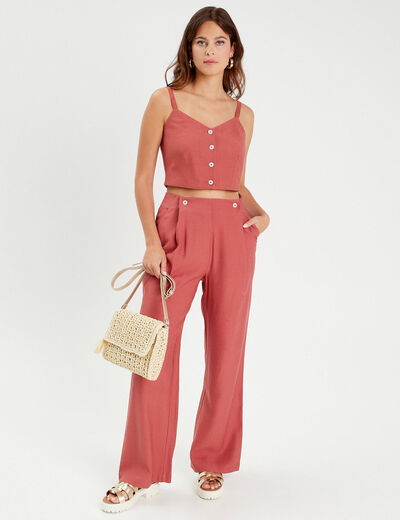 Caraco cropped boutonné vieux rose femme