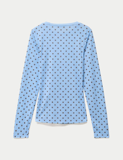 T-shirt ajust&eacute; col rond manches longues bleu ciel femme