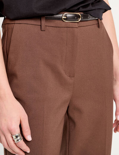Pantalon cigarette ceintur&eacute; marron fonc&eacute; femme
