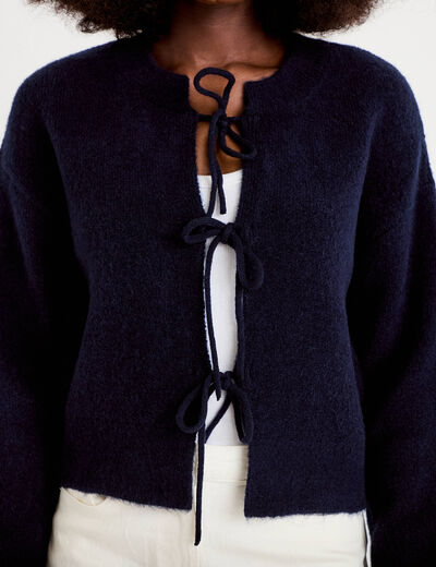 Gilet court nou&eacute; bleu marine femme
