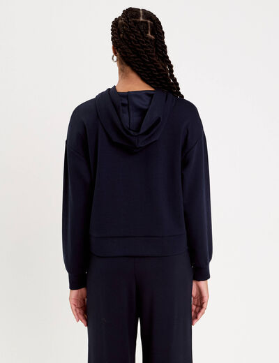 sweat à capuche manches longues bleu marine femme