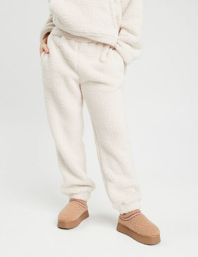 Pantalon effet polaire ecru femme