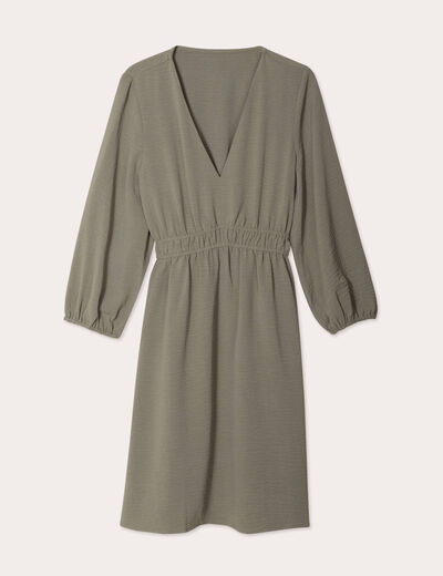 Robe évasée manches 3/4 vert kaki femme