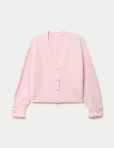 Pull col v manches longues rose clair femme