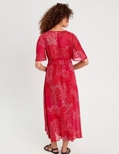 Robe longue évasée col en V rouge femme