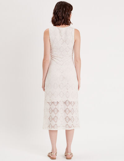 Robe midi moulante dentelle ecru femme