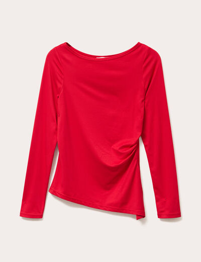 Top cintr&eacute; manches longues rouge femme