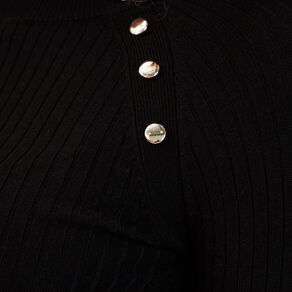 Pull côtelé avec boutons noir femme