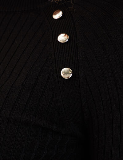 Pull côtelé avec boutons noir femme