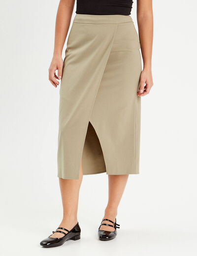 Jupe midi droite vert kaki femme