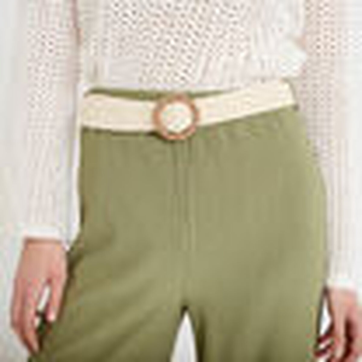 Pantalon large fluide ceintur&eacute; vert kaki femme