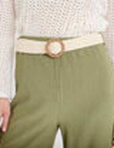 Pantalon large fluide ceintur&eacute; vert kaki femme