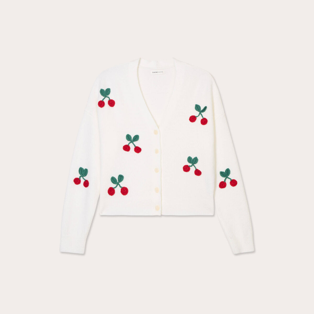 Gilet court brodé ecru femme