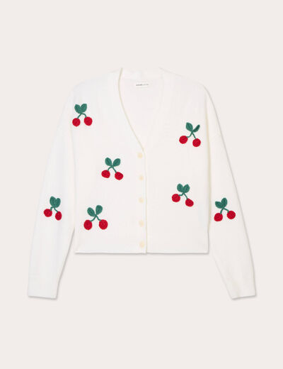 Gilet court brodé ecru femme