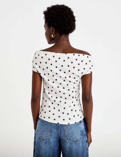 Top pliss&eacute; col bardot sans manches blanc femme