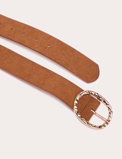Ceinture suédine boucle ovale camel femme