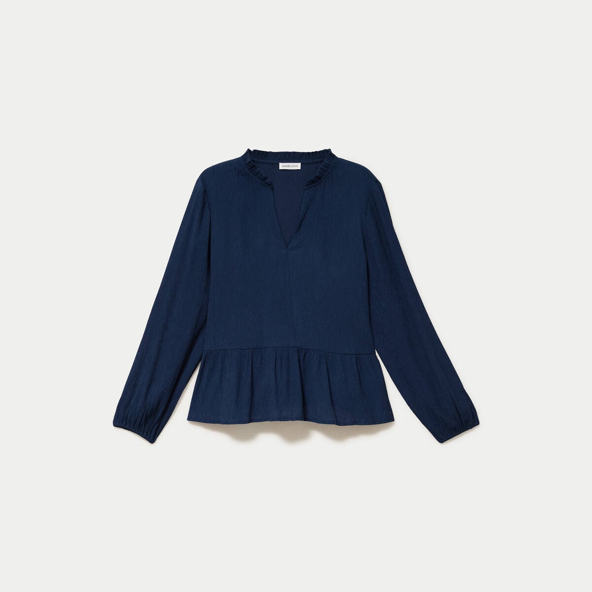 Blouse ample col v manches longues bleu marine femme