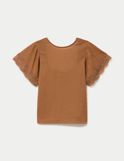 T-shirt col rond manches courtes beige femme
