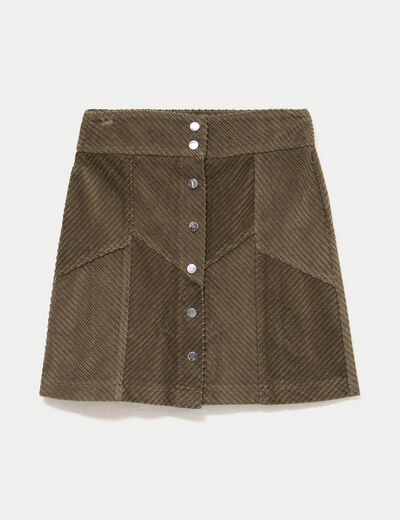 Jupe courte trap&egrave;ze en velours vert kaki femme