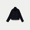 Caban droit col montant manches longues bleu marine femme