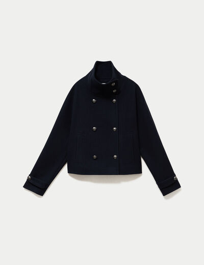 Caban droit col montant manches longues bleu marine femme