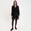 Robe courte &eacute;vas&eacute;e col V manches longues noir femme