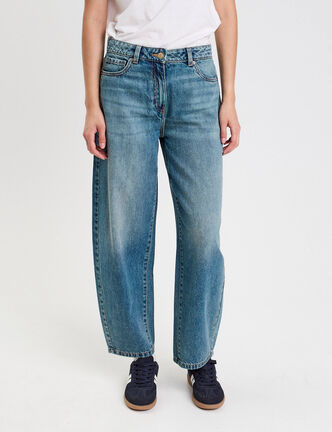 Jean barrel cropped taille standard denim double stone femme