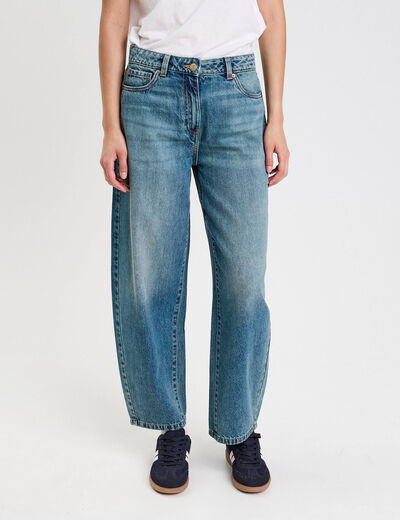 Jean barrel cropped taille standard denim double stone femme