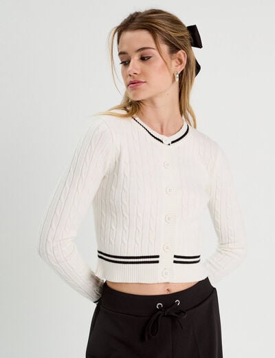 Gilet manches longues ajusté ecru femme