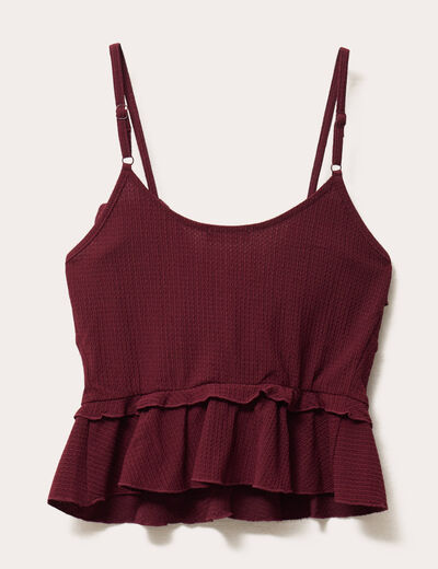 Débardeur cropped volants bordeaux femme