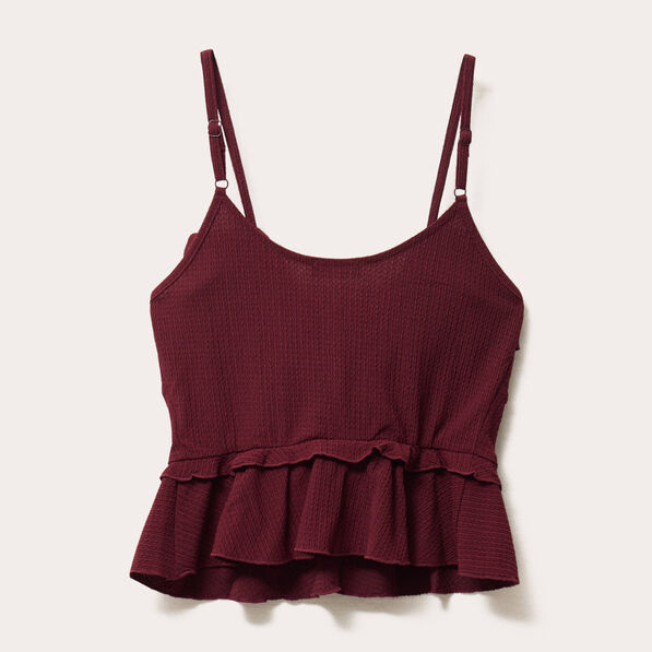 debardeur cropped volants bordeaux femme Débardeur cropped volants bordeaux femme