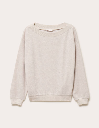 Sweat duveteux col rond manches longues sable femme