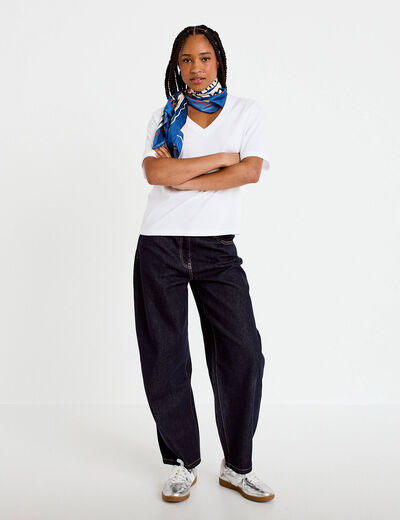 T-shirt col v manches courtes blanc femme