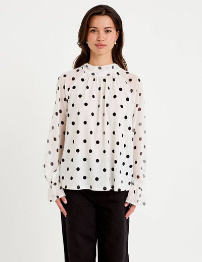 Blouse droite voile manches longues blanc femme