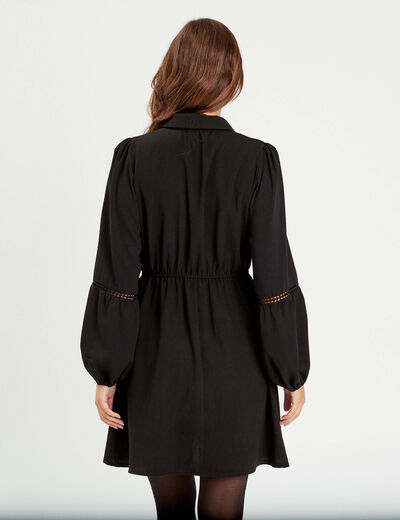 Robe évasée boutonnée noir femme