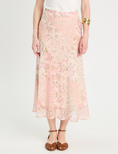 Jupe longue évasée rose pastel femme