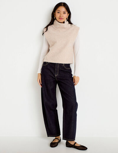 Pull droit sans manches col montant sable femme