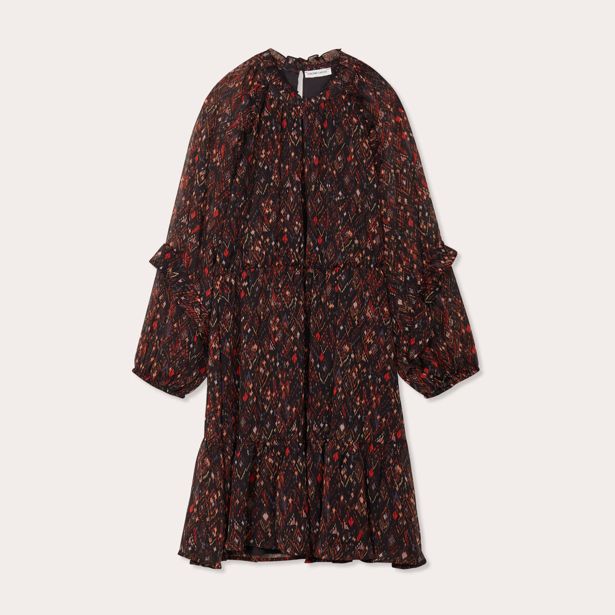 Robe droite volants noir femme
