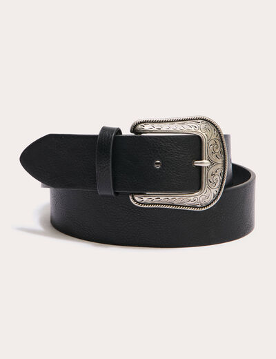 Ceinture large boucle western noir femme