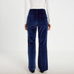 Pantalon bootcut taille haute velours bleu marine femme