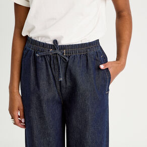 Jeans large taille élastiquée denim brut femme