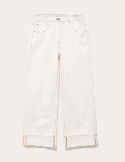 Jeans droit &agrave; revers denim blanc femme