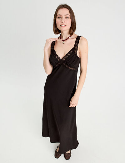 Robe longue évasée noir femme