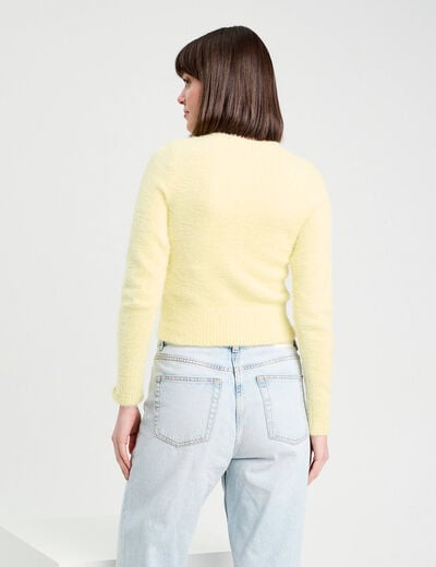 Gilet manches longues cropped jaune clair femme
