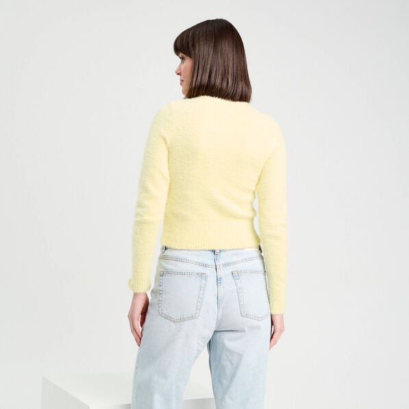 gilet manches longues cropped jaune clair femme Gilet manches longues cropped jaune clair femme