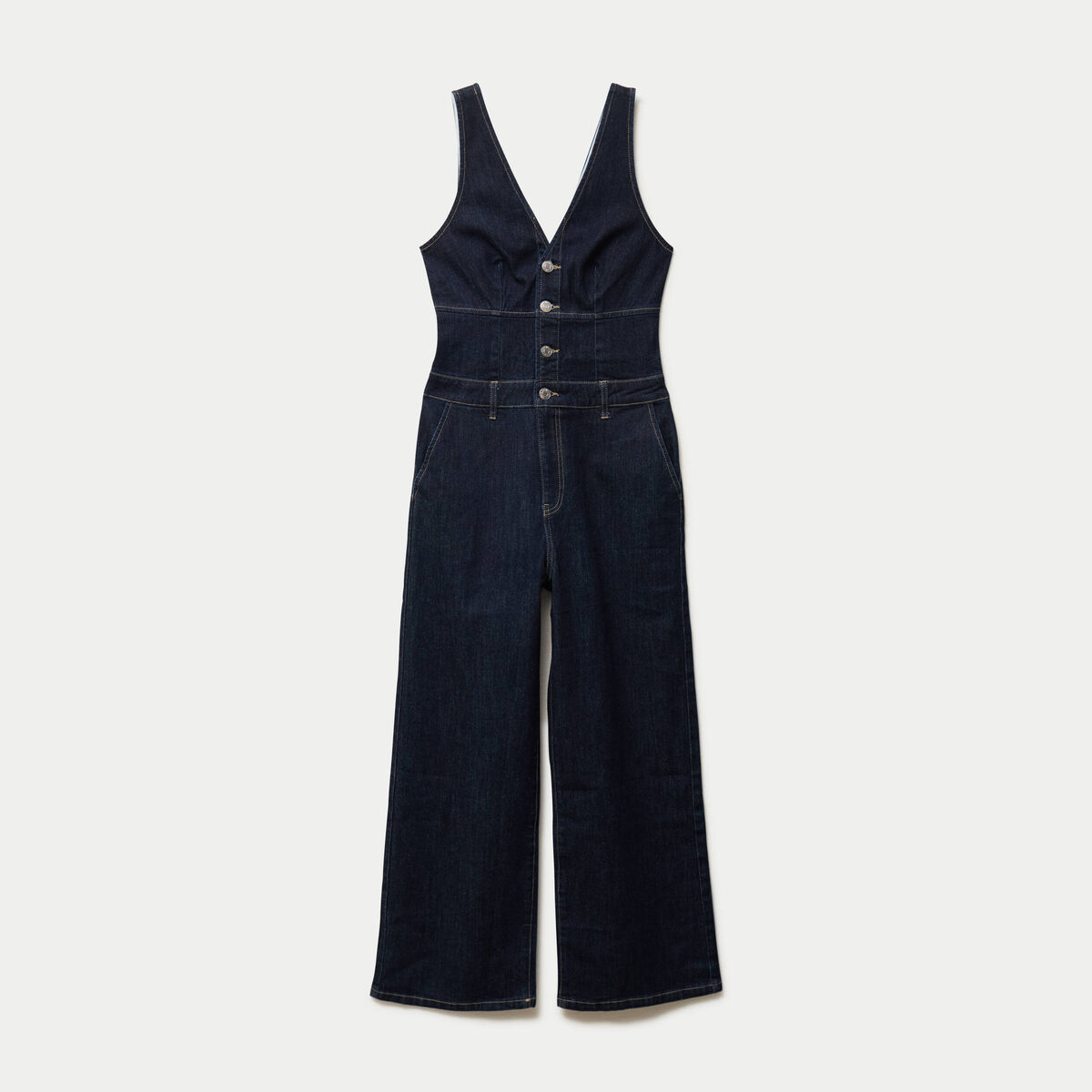 Combinaison jean large sans manches denim brut femme