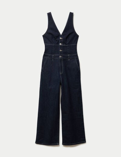 Combinaison jean large sans manches denim brut femme
