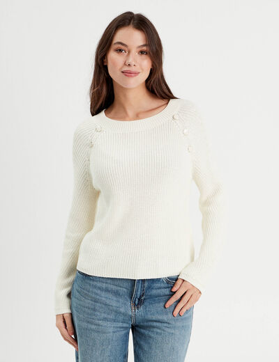 Pull avec boutons épaules ecru femme
