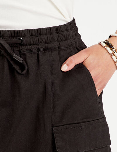 Jupe cargo taille à coulisse noir femme